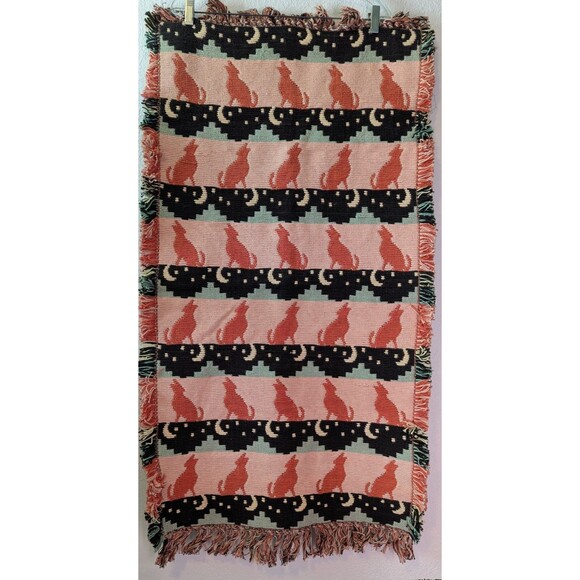 Howling Coyote Tapestry Santa Fe Pink Moon South West Vintage 80's 90's (A5m) - Picture 1 of 2